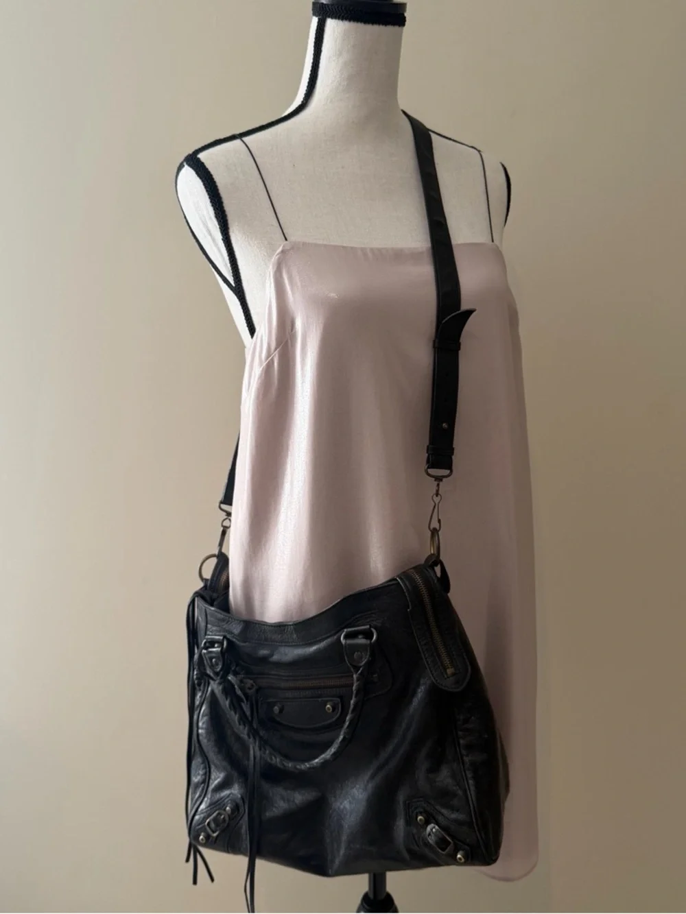 Balenciaga Classic Velo Black Leather Bag Aged Brass Moto Crossbody - Picture 3 of 16